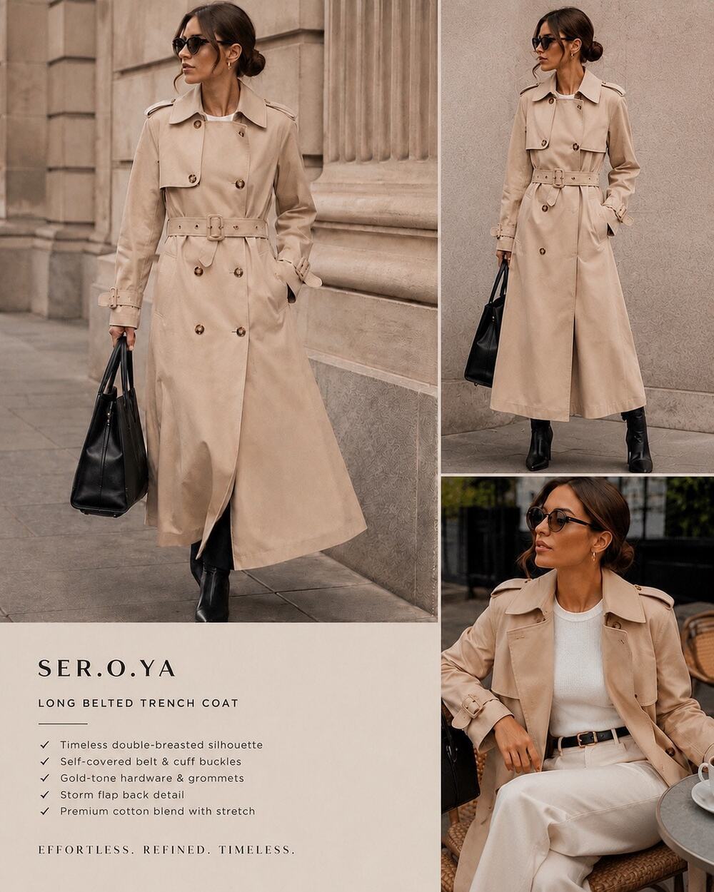 NWT SER.O.YA York Trench Coat S Beige Belted Luxury Designer Coat $698 Retail